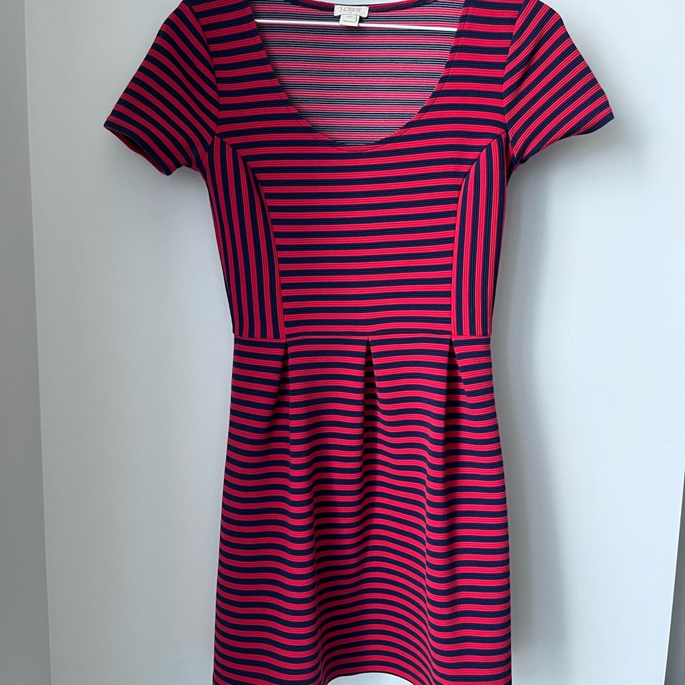 J crew red and blue striped maritime skater dress fit and flare a-line